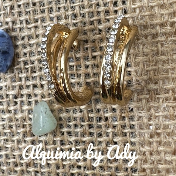 Zirconia pave Classic small hoops earrings/minimalist gold steel - Picture 1 of 5
